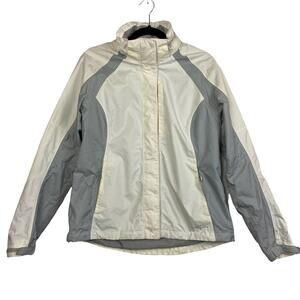 Eddie Bauer Weather Edge Cream Gray Nylon Full Zip Jacket Size Large